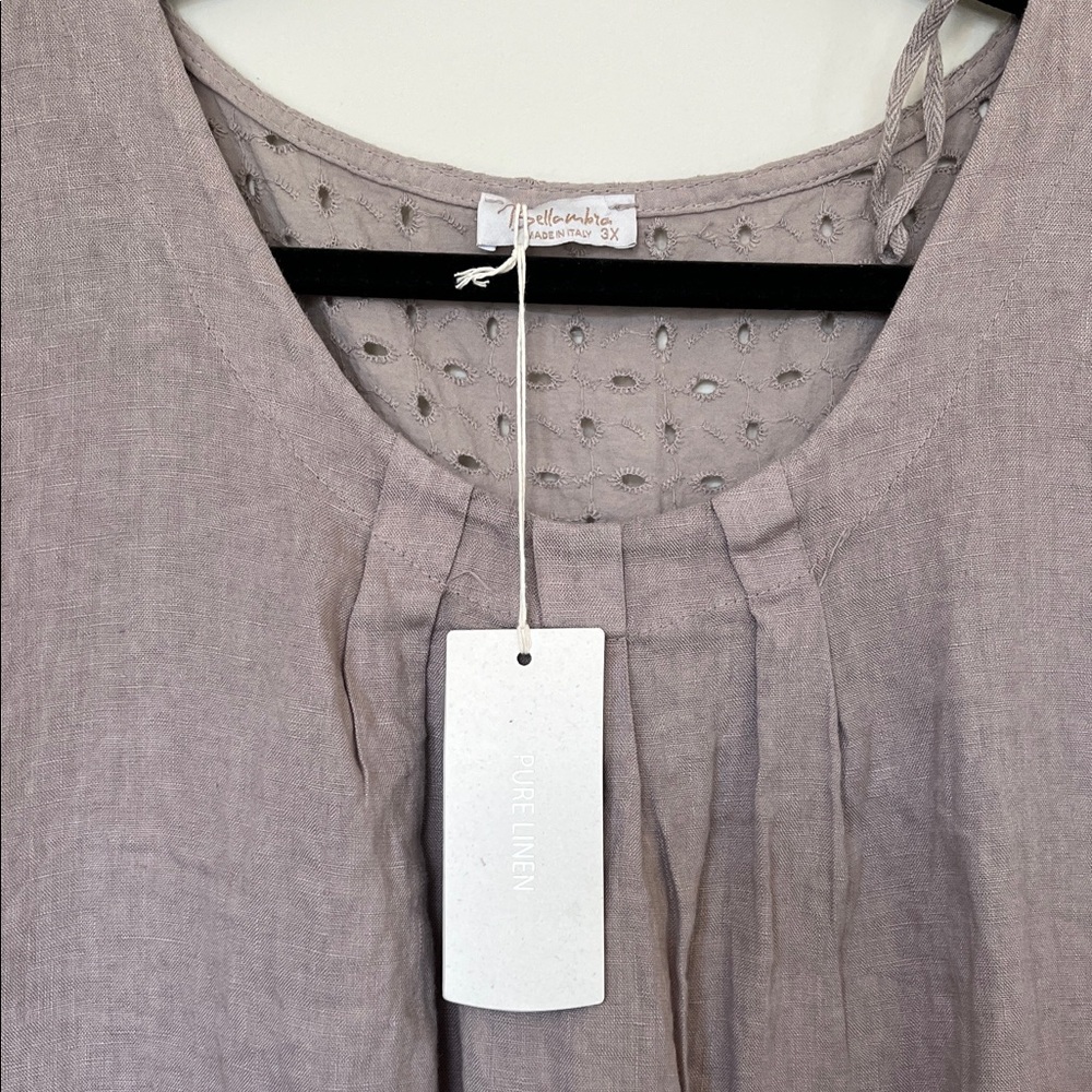 NWT Belllambra  100 % linen Flax taupe Sleeveless Tunic with Lace Hem 3x - Picture 2 of 4